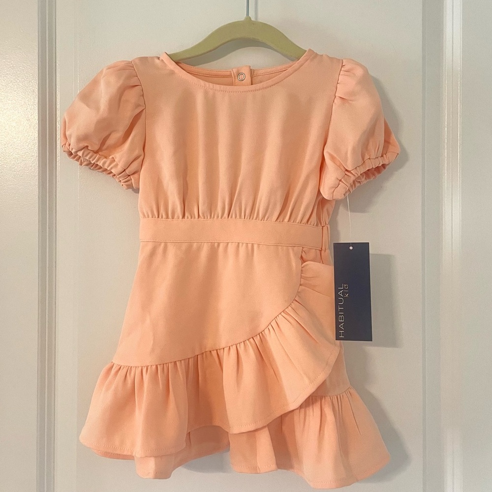 Peach Puff Sleeve Wrap Style Dress Toddler